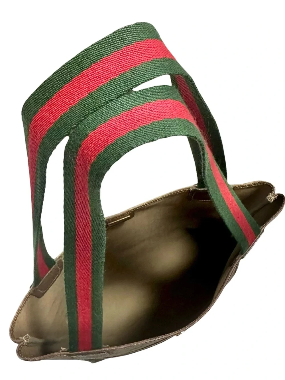Gucci GG Supreme Canvas & Brown Leather Red Green Sherry Stripe Vintage Tote Bag_5